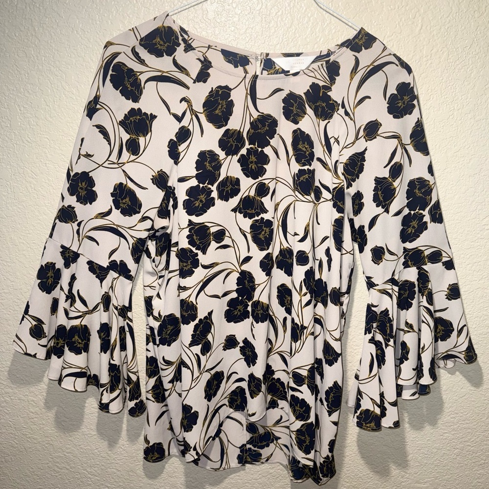 Lauren Conrad Runway XL Floral Bell Sleeve Boho Flowy Blouse Top